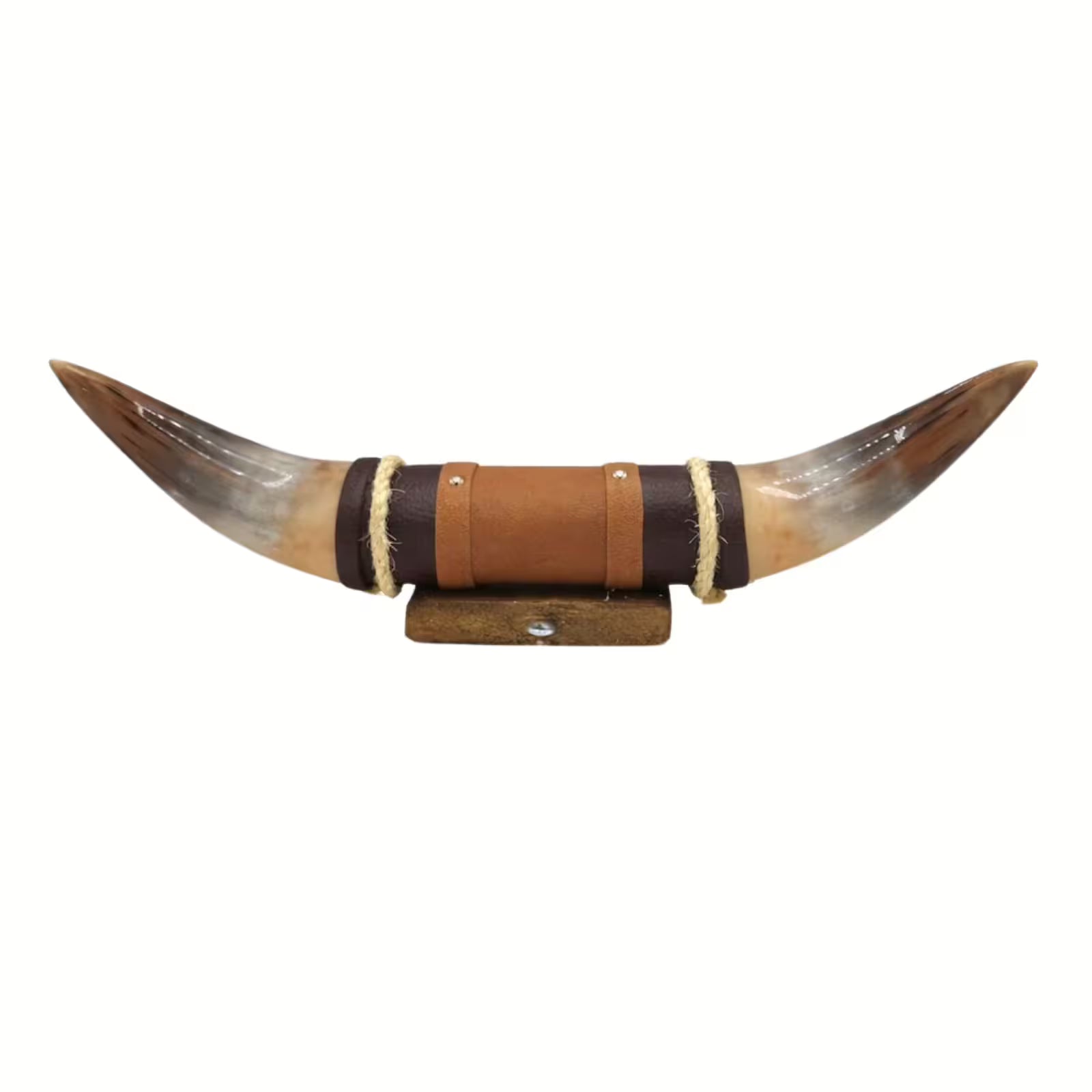 Bullhorn Wall Decor Model 13 – Natural Horn One-of-a-Kind with Leather-Wood Mount