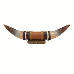 Bullhorn Wall Decor Model 13 – Natural Horn One-of-a-Kind with Leather-Wood Mount