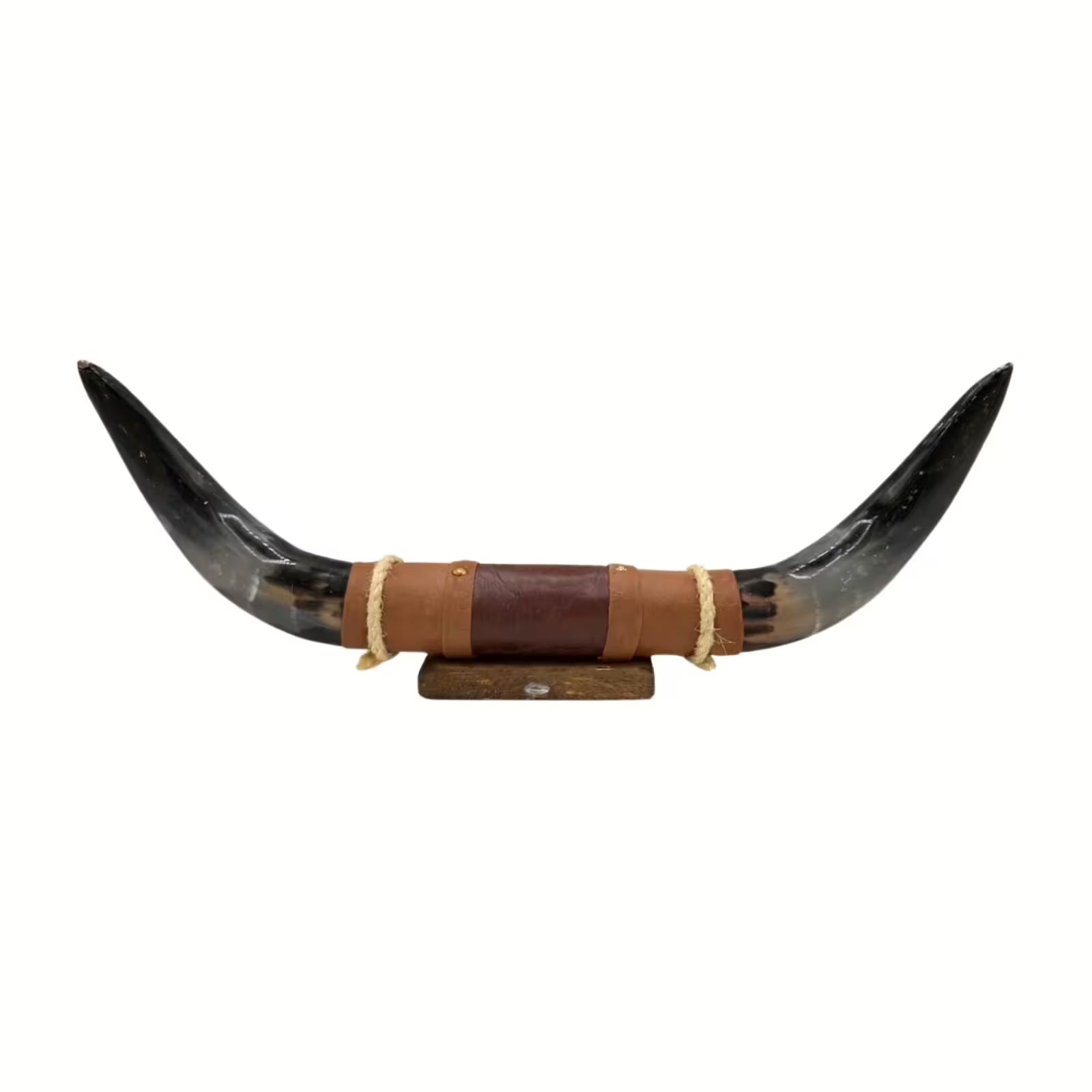 Bullhorn Wall Object Model 12 – Natural Horn Unique Piece with Leather-Wood Mount
