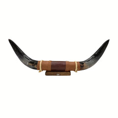 Bullhorn Wall Object Model 12 – Natural Horn Unique Piece with Leather-Wood Mount