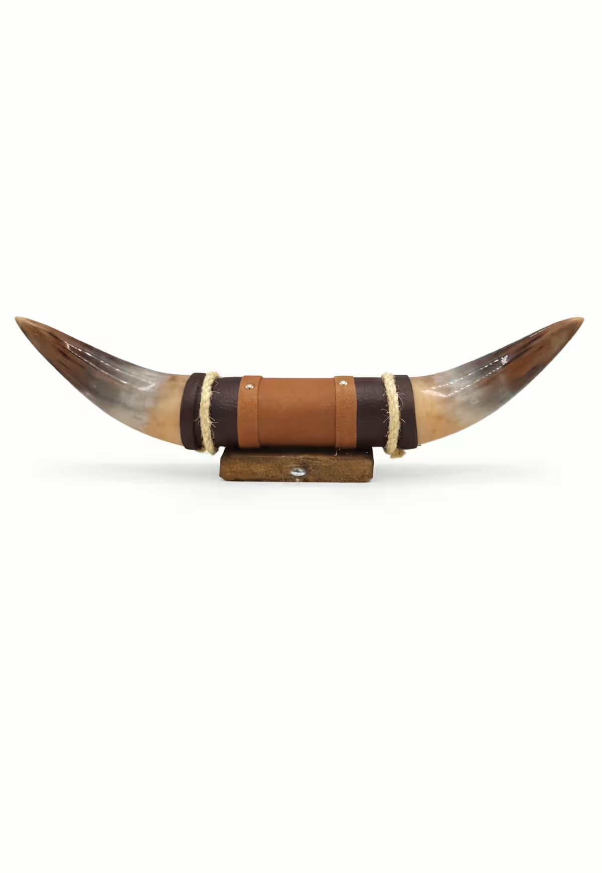 Bullhorn Wall Decor Model 13 – Natural Horn One-of-a-Kind with Leather-Wood Mount