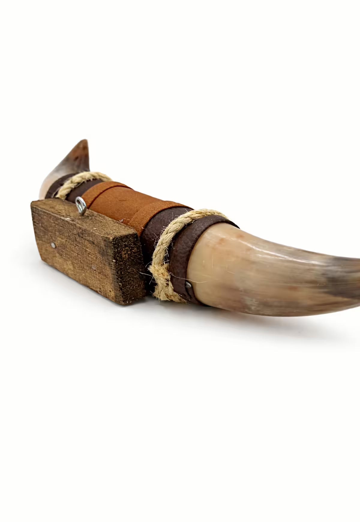 Bullhorn Wall Decor Model 13 – Natural Horn One-of-a-Kind with Leather-Wood Mount
