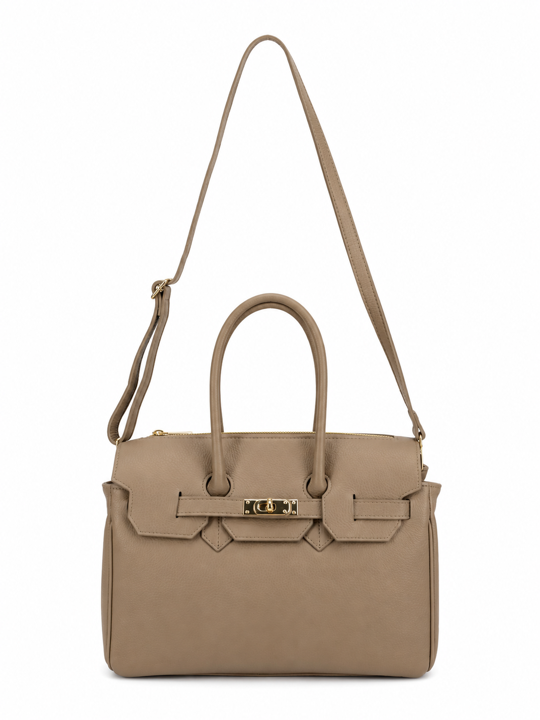 Elegant Genuine Leather Handbag Taupe – Shoulder & Top Handle Bag