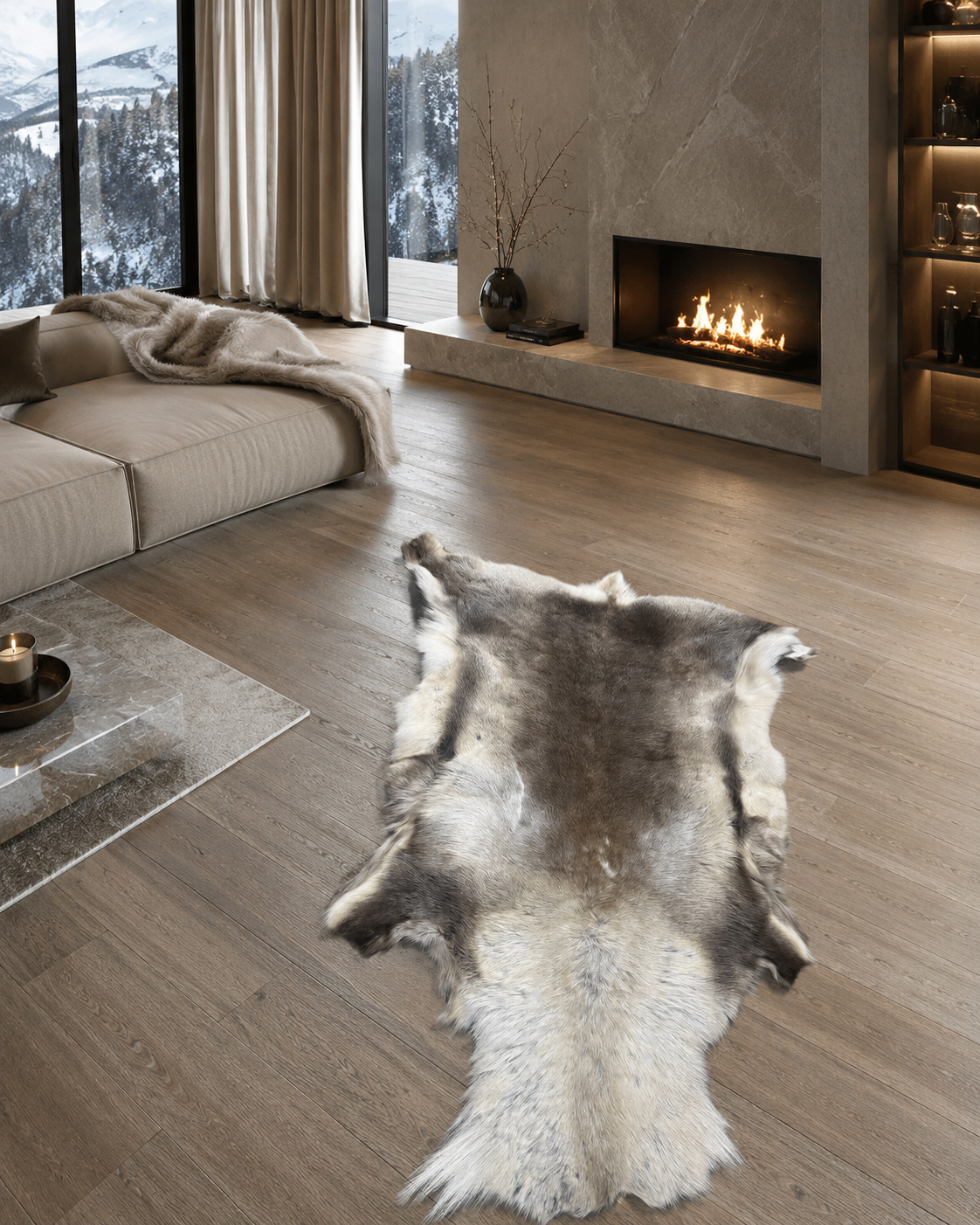 Reindeer Hide Cream/Brown - Real Fur from Finland