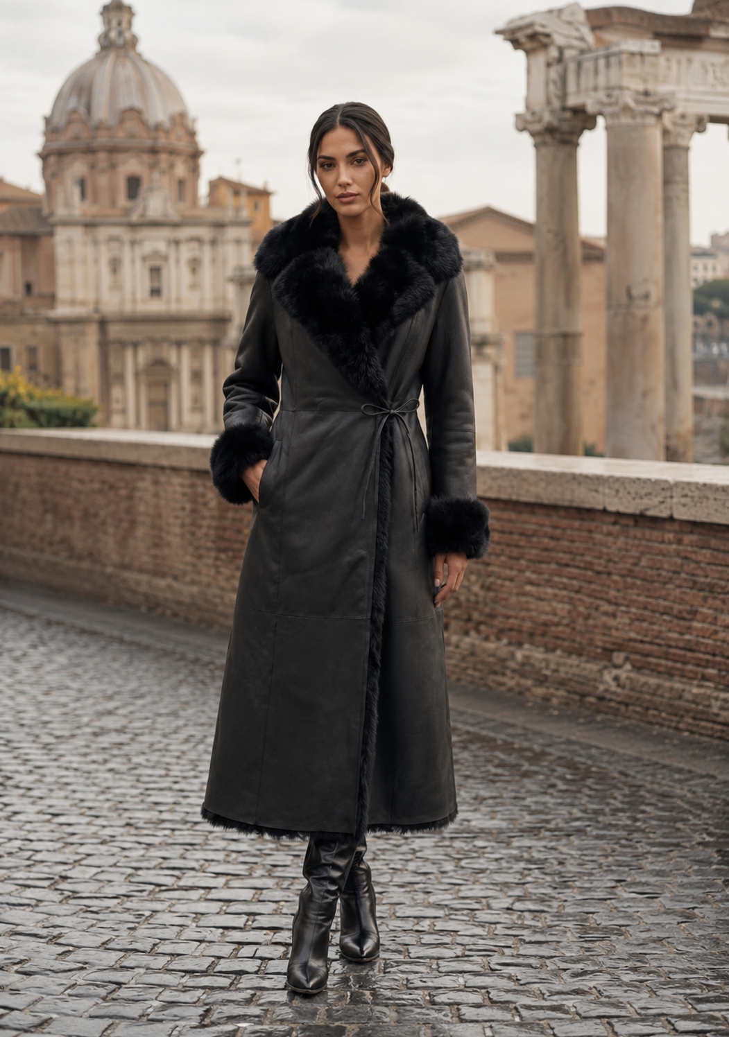 Exklusiver Toscana Lammfellmantel Schwarz – Premium Luxusmantel