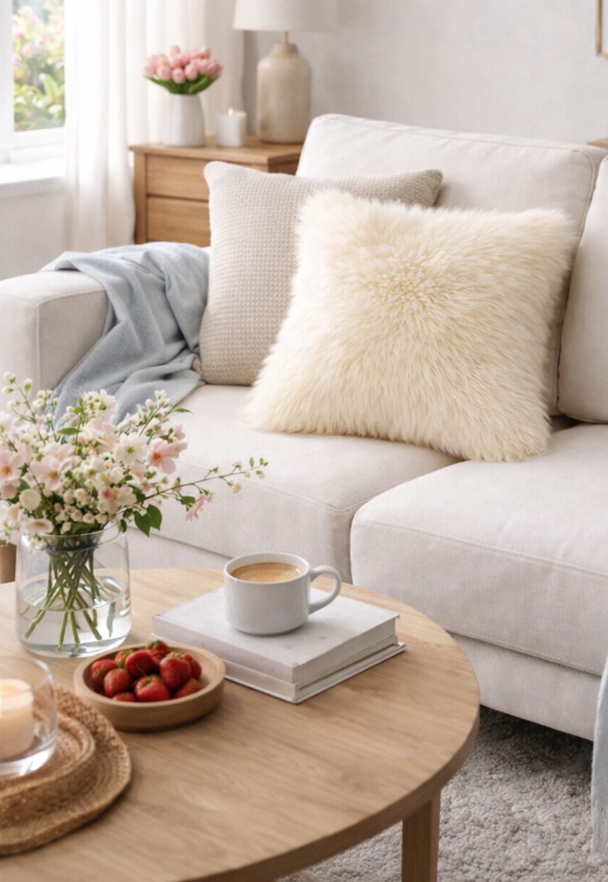Sheepskin Cushion Merino Champagne with Inlay