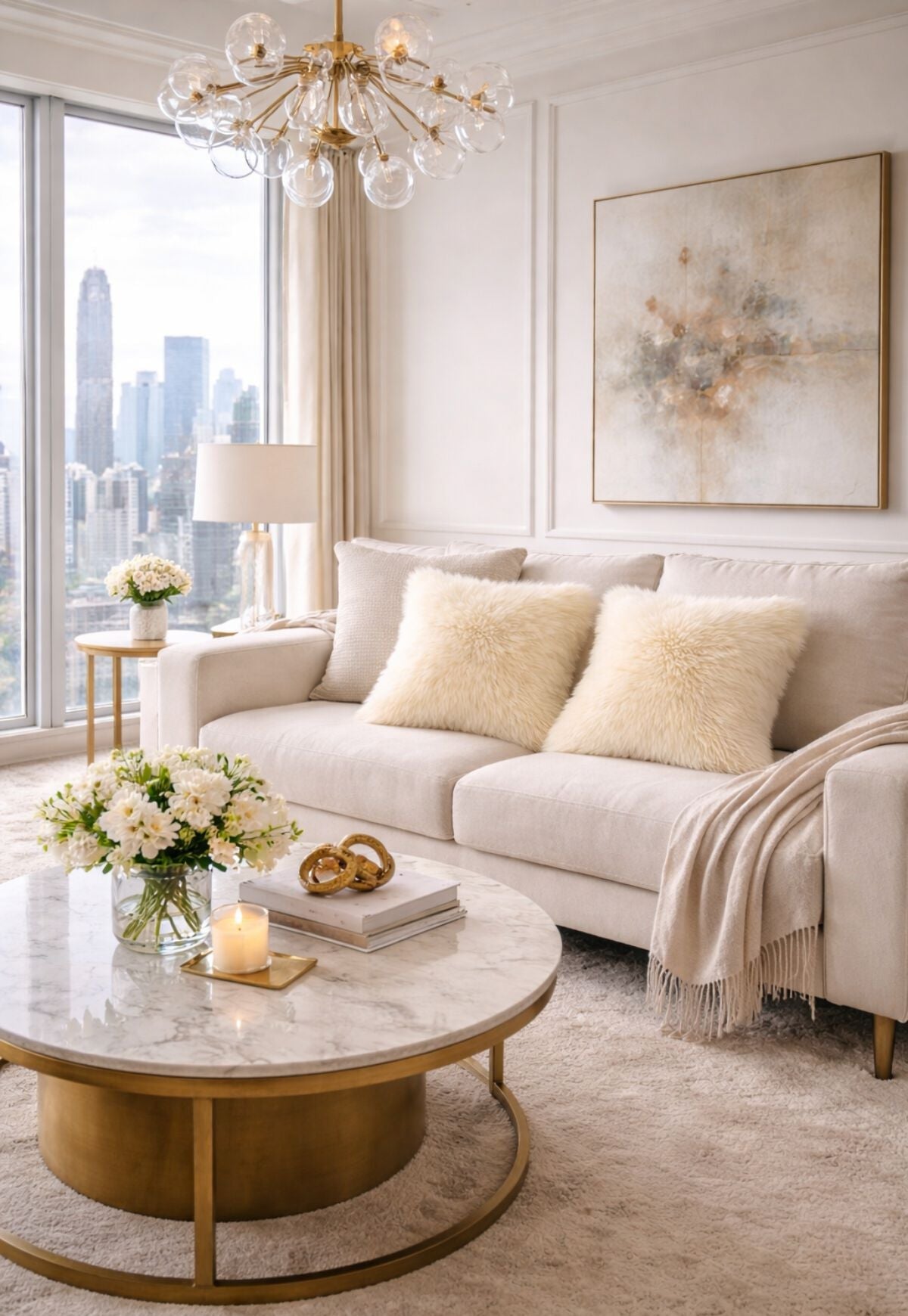Sheepskin Cushion Merino Champagne with Inlay
