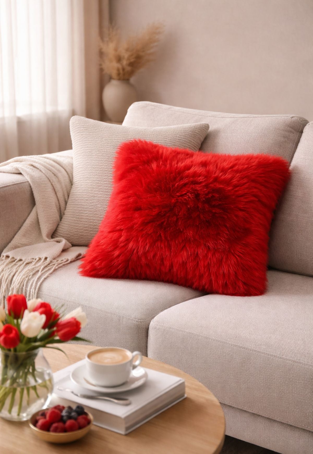 Lambskin Cushion Merino Red with Filling