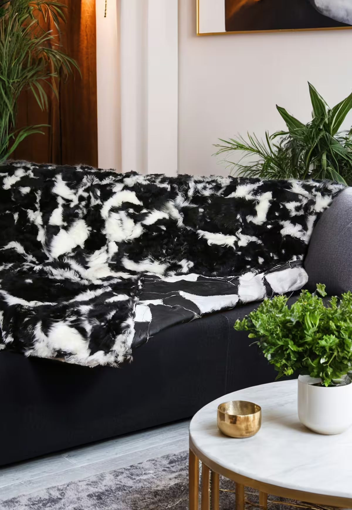 Toscana Lambskin Blanket Model 4 Black/White 205 x 160 cm