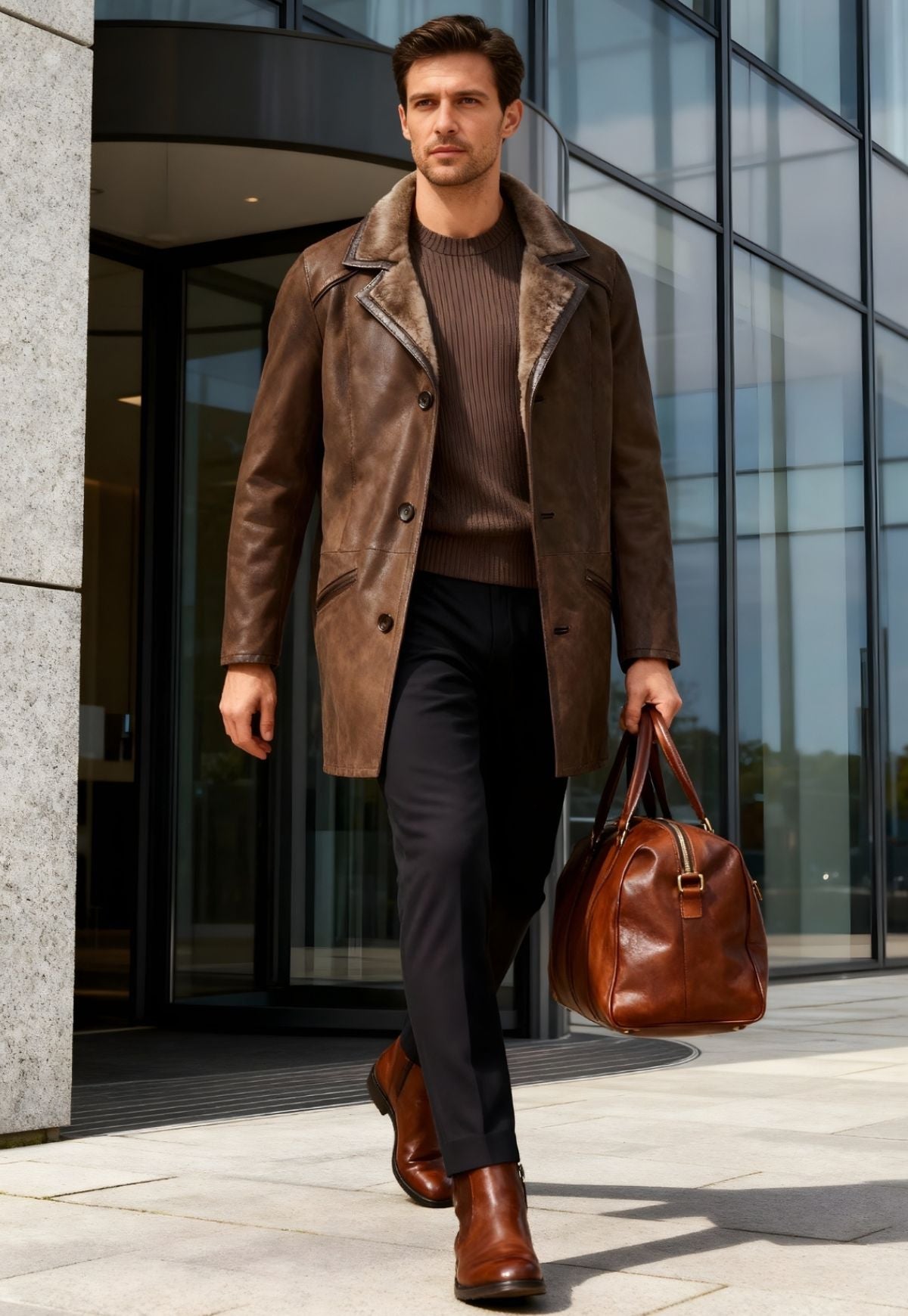 Antonio - Exclusive Men's Sheepskin Coat in Chocolate