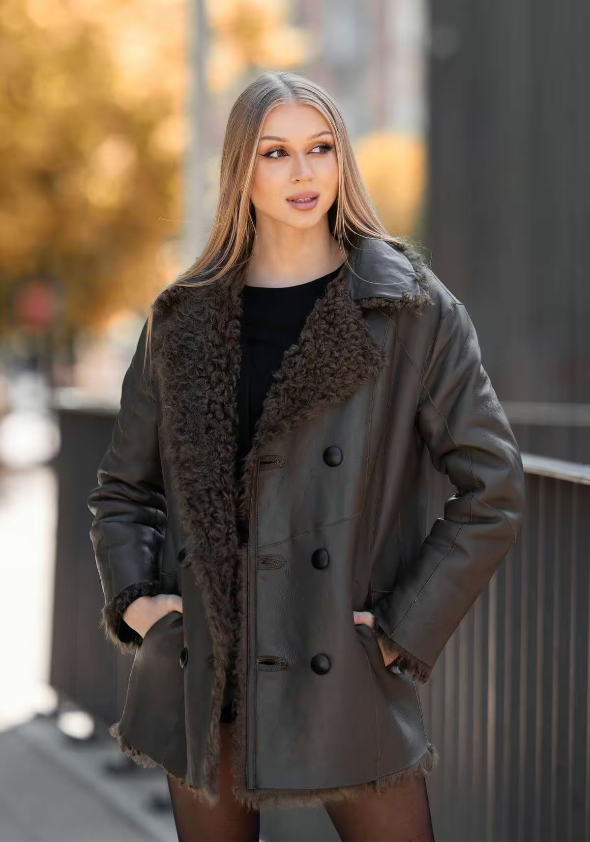 Reversible Lambskin Jacket Curly Felicite - Olive