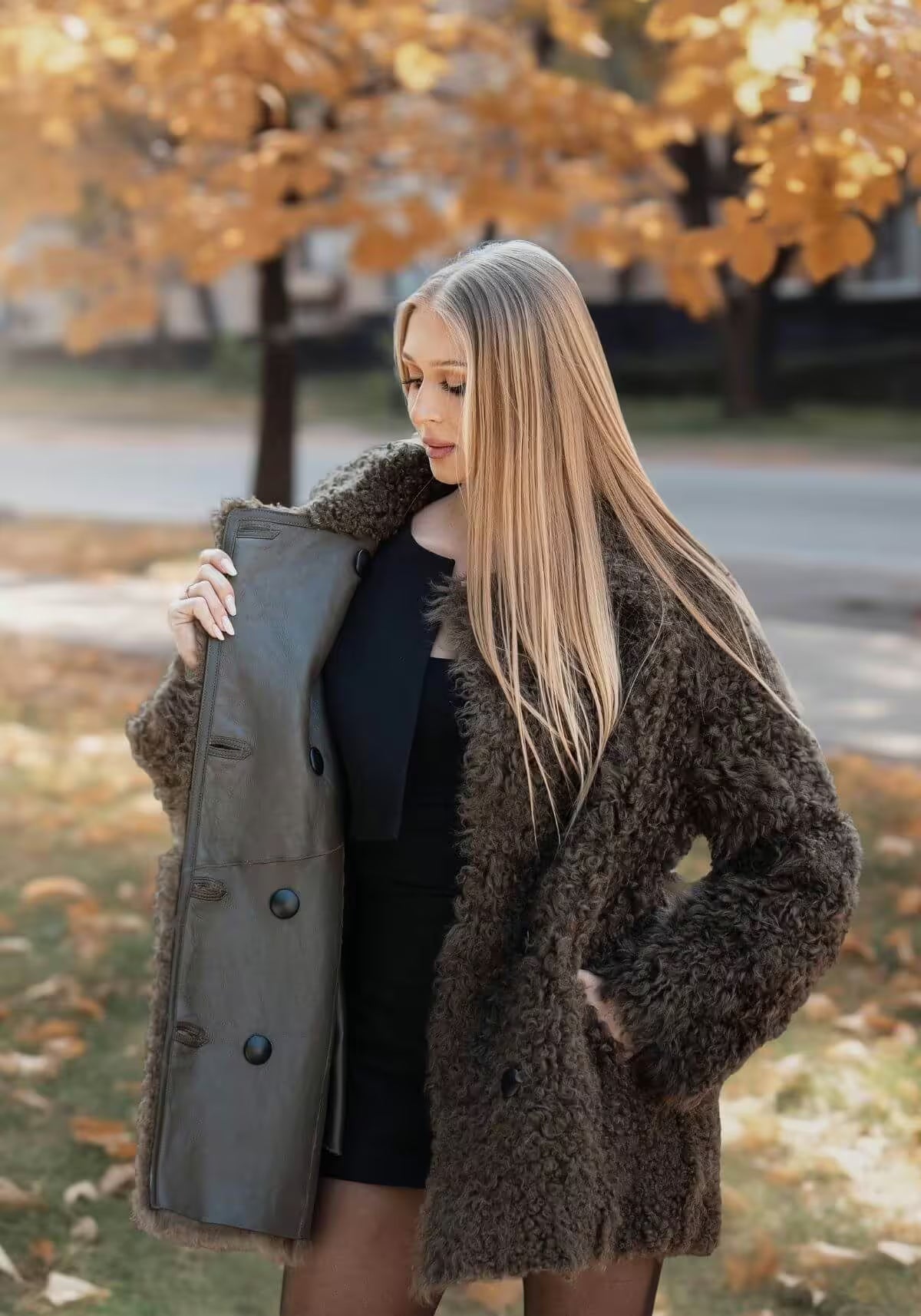 Reversible Lambskin Jacket Curly Felicite - Olive