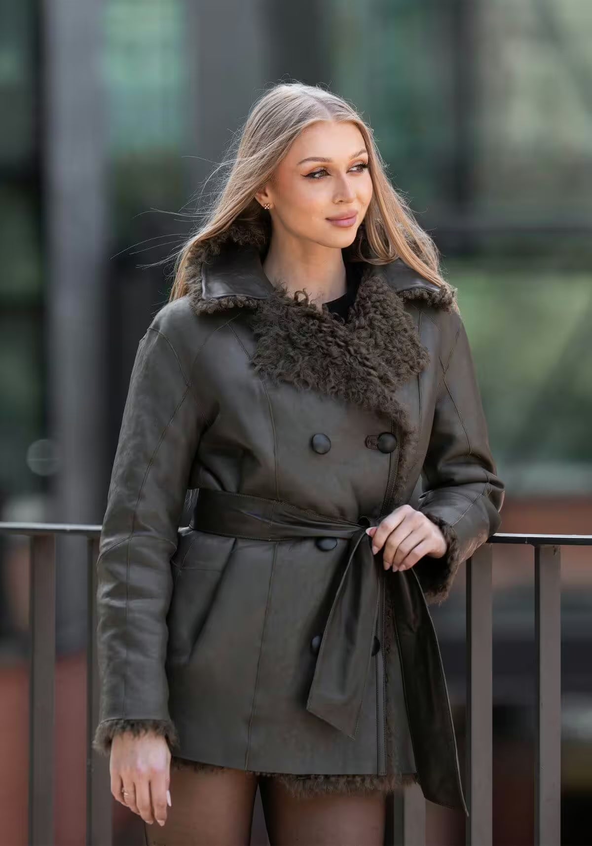 Reversible Lambskin Jacket Curly Felicite - Olive