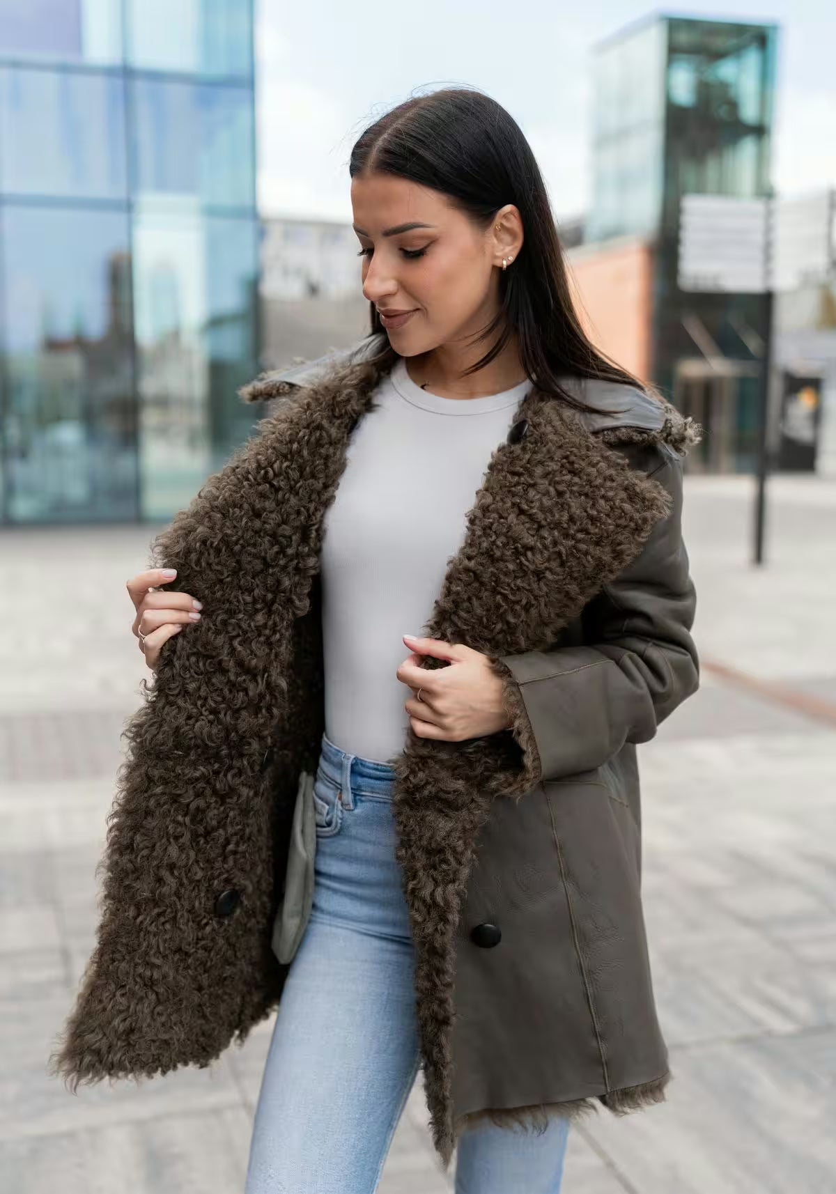 Reversible Lambskin Jacket Curly Felicite - Olive