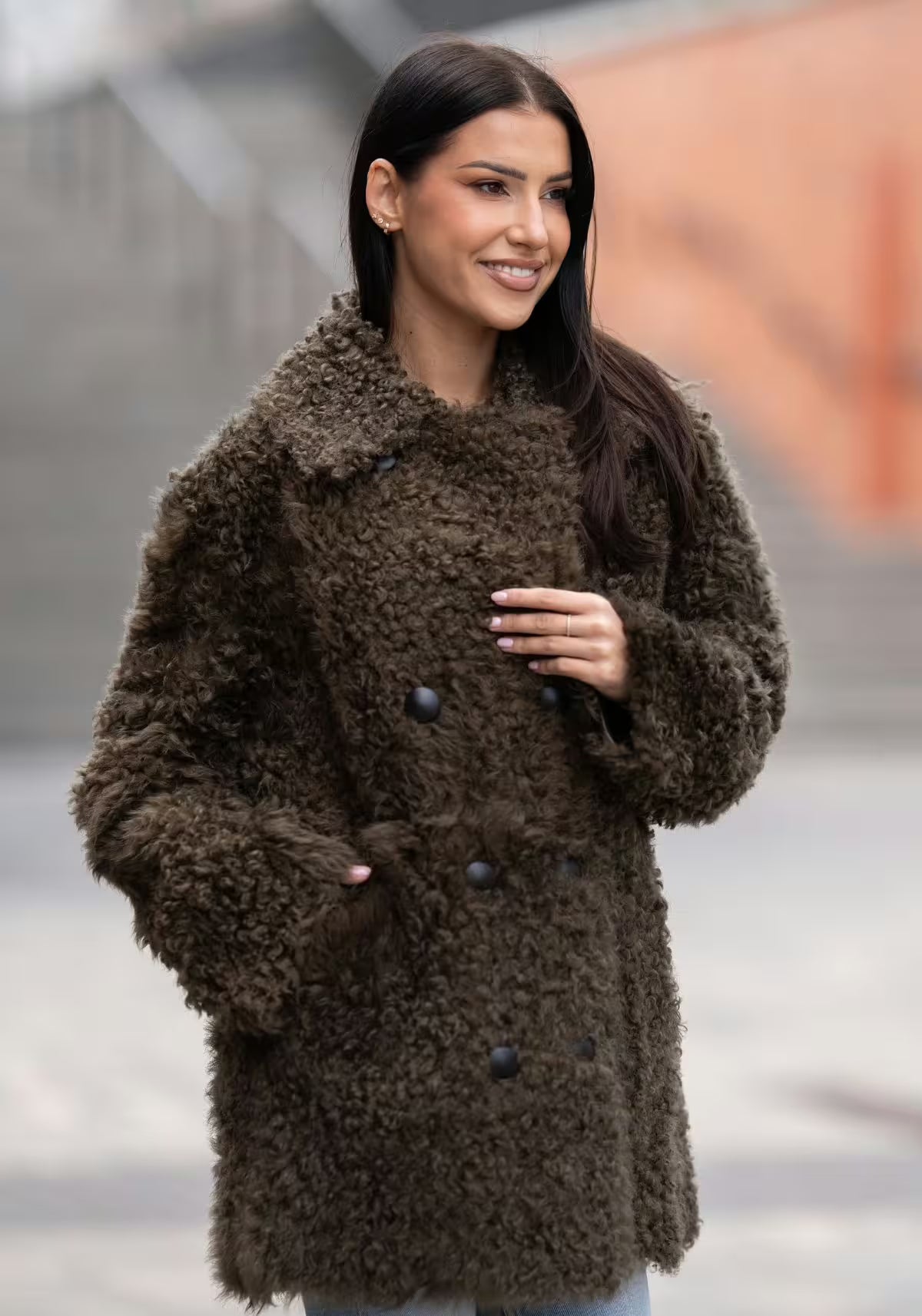Reversible Lambskin Jacket Curly Felicite - Olive