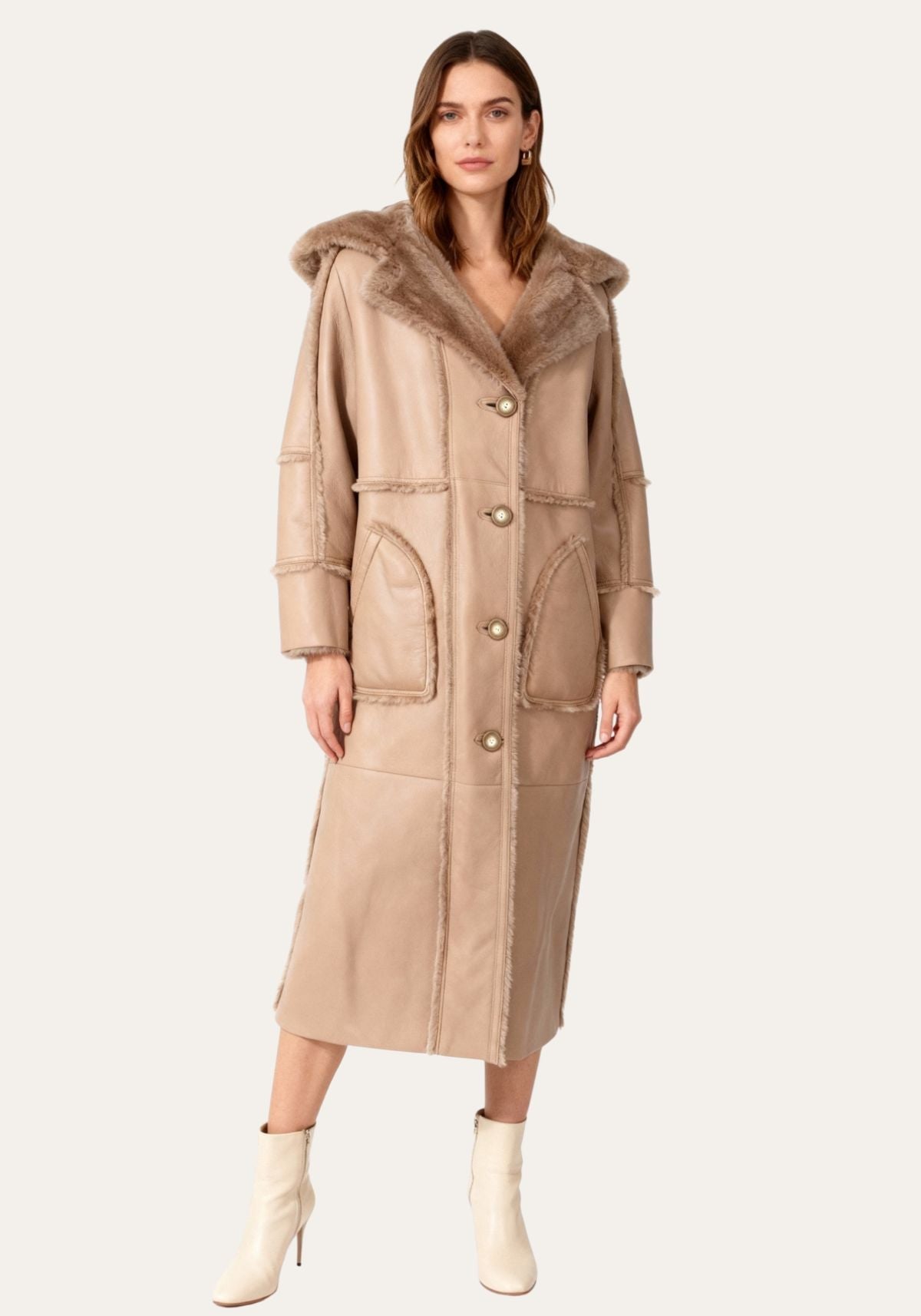Shearling Lambskin Coat Camille - Feminine Elegance in Beige