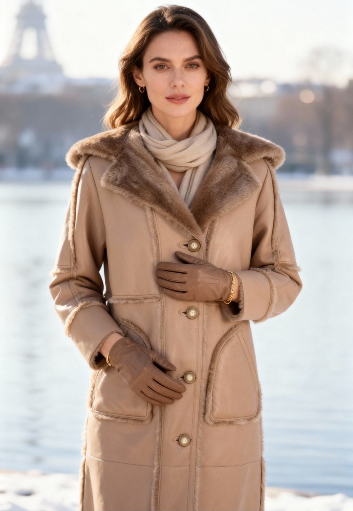 Shearling Lambskin Coat Camille - Feminine Elegance in Beige