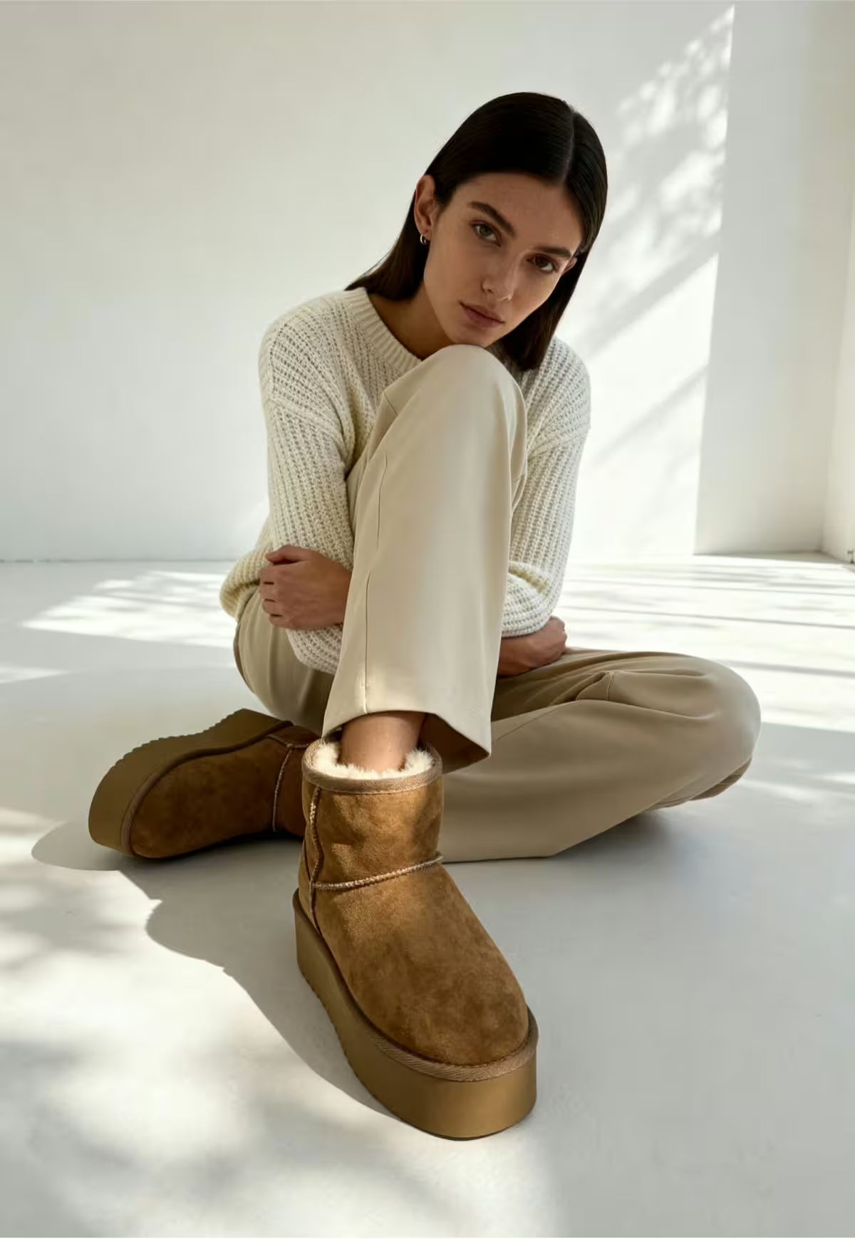 Arctic Luxe Platform Winter Boots Brown Lambskin