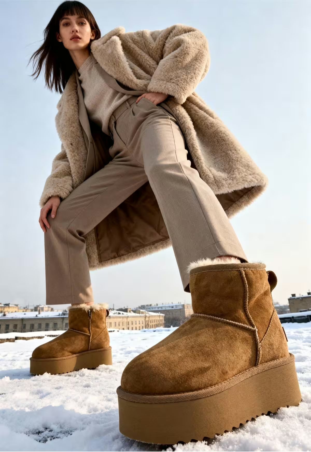 Arctic Luxe Platform Winter Boots Brown Lambskin