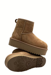 Arctic Luxe Platform Winter Boots Brown Lambskin
