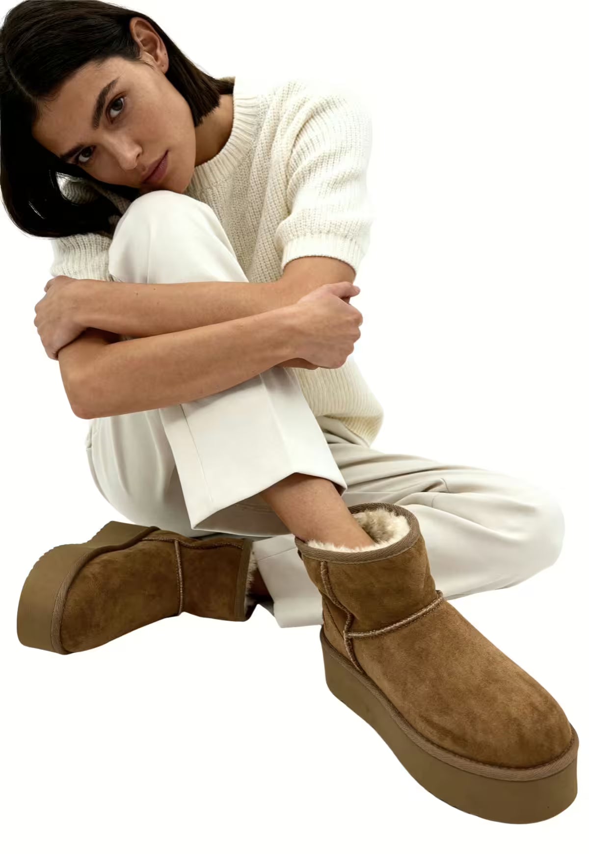 Arctic Luxe Platform Winter Boots Brown Lambskin