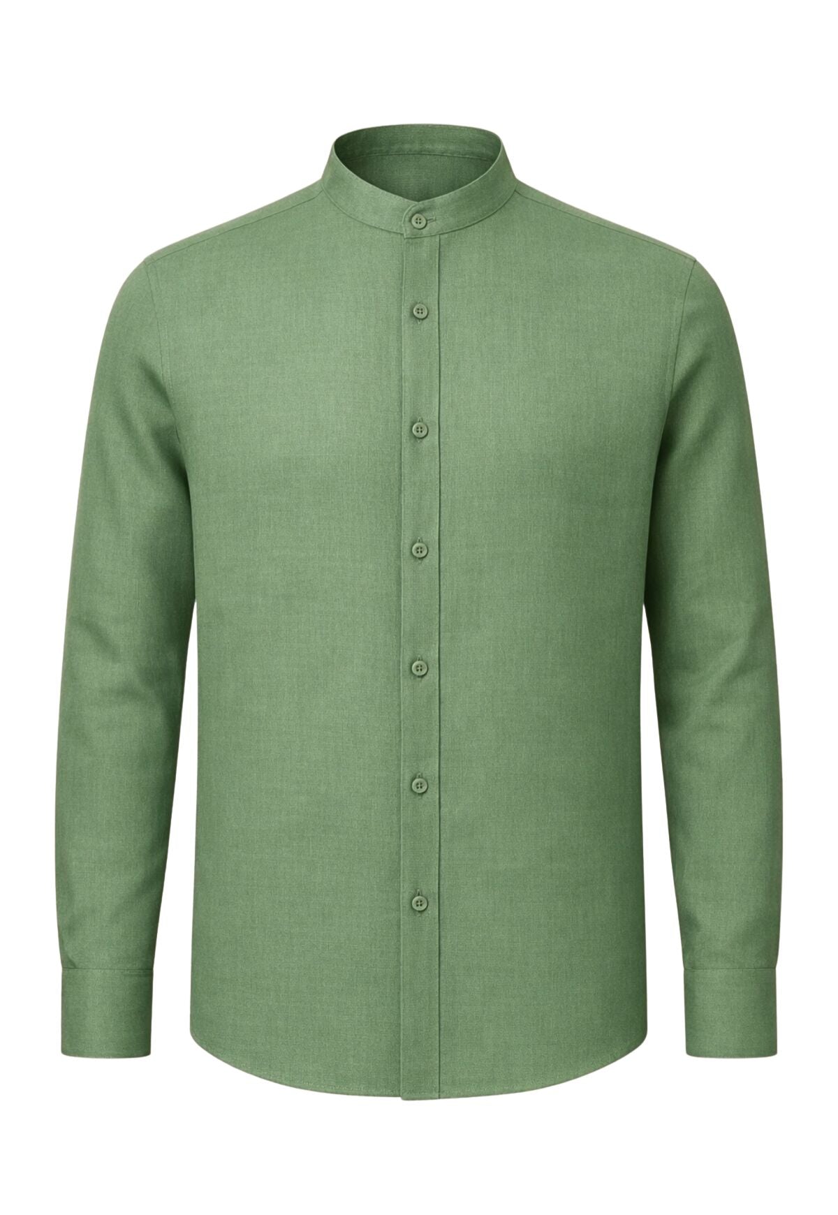 Men's 100% Linen Shirt in Green - Summer Shirt with Stand-Up Collar