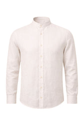 Men's 100% Linen Shirt in White - Summer Shirt with Stand-Up Collar