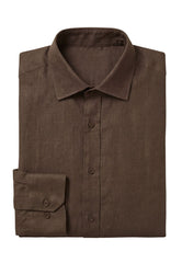 Men's Shirt made of 100% Linen in Brown - Summer Shirt with Kent Collar