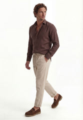 Men's Shirt made of 100% Linen in Brown - Summer Shirt with Kent Collar