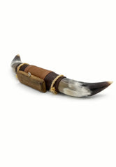 Bullhorn Wall Object Model 6 - Natural Horn Unique Piece with Leather-Wood Mount