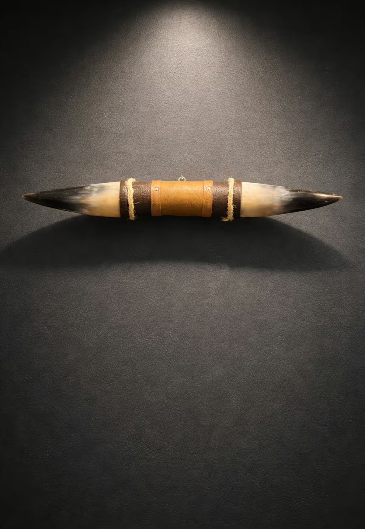 Bull Horn Wall Decor Model 7 - Natural Horn Unique Piece with Leather-Wood Mount