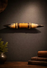 Bull Horn Wall Decor Model 7 - Natural Horn Unique Piece with Leather-Wood Mount