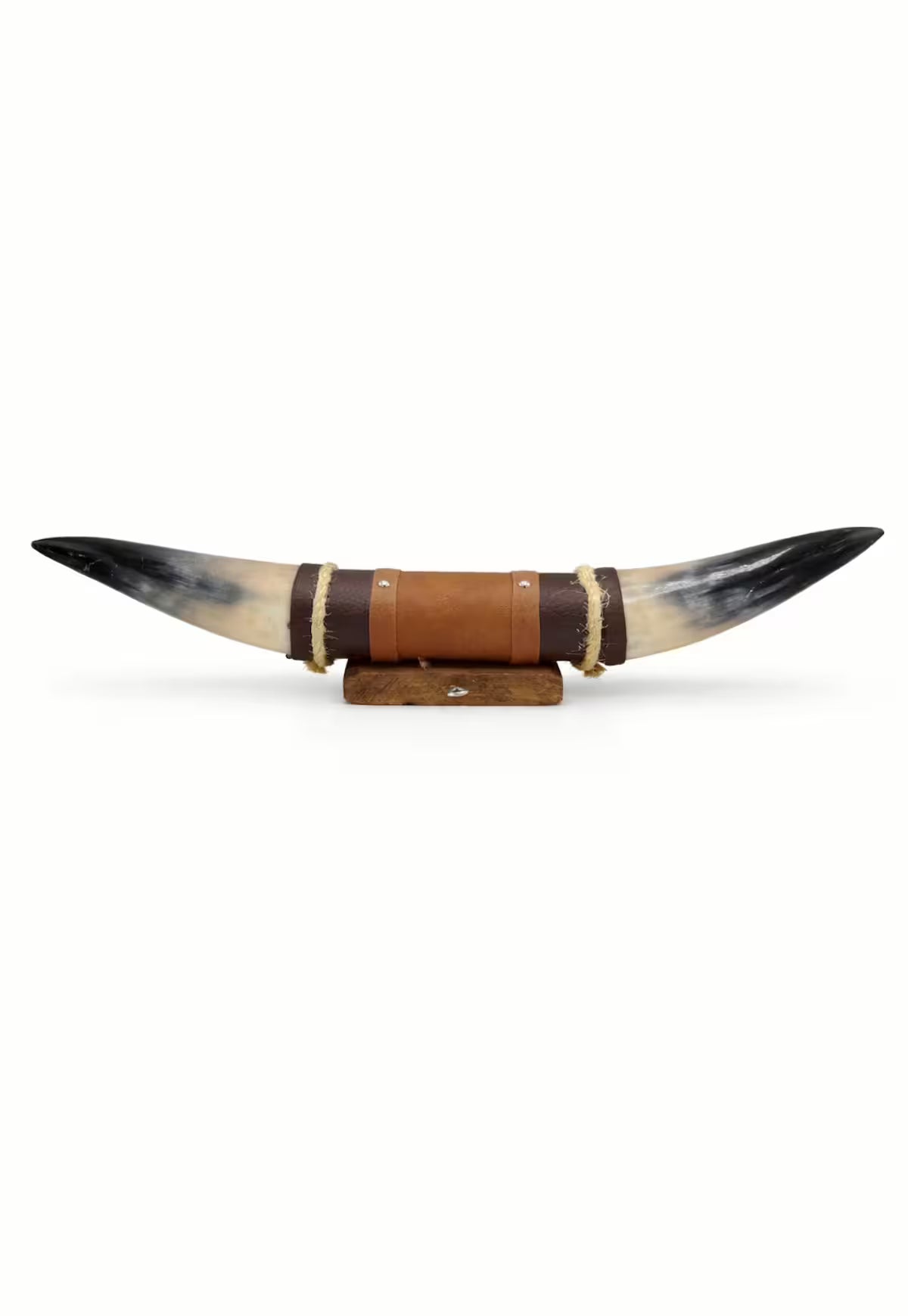 Bull Horn Wall Decor Model 7 - Natural Horn Unique Piece with Leather-Wood Mount