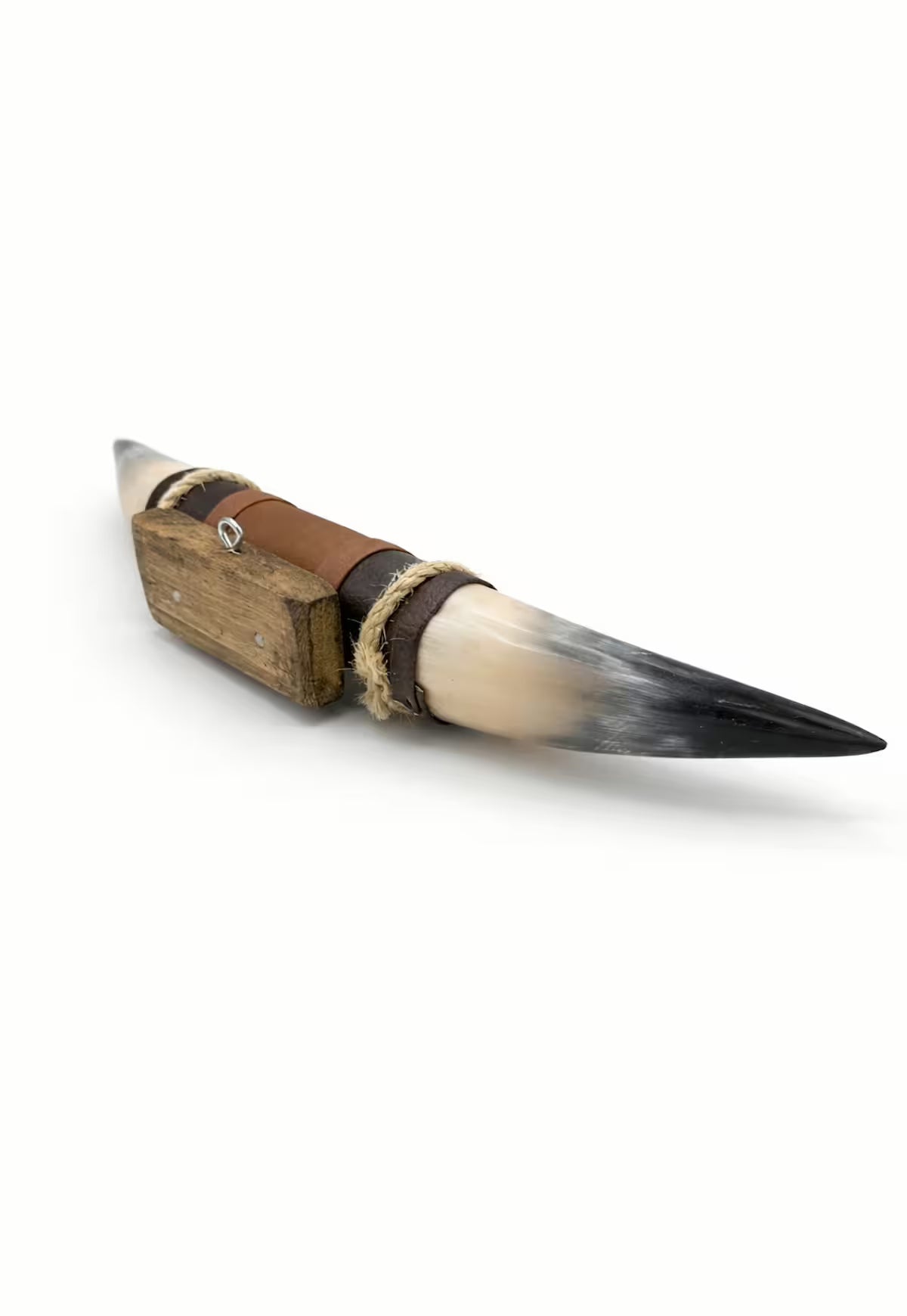 Bull Horn Wall Decor Model 7 - Natural Horn Unique Piece with Leather-Wood Mount