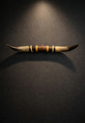 Bull Horn Wall Decor Model 8 - Natural Horn Unique Piece with Leather-Wood Mount