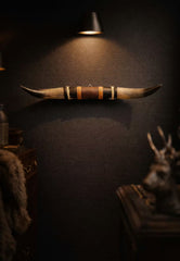 Bull Horn Wall Decor Model 8 - Natural Horn Unique Piece with Leather-Wood Mount