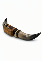 Bull Horn Wall Decor Model 8 - Natural Horn Unique Piece with Leather-Wood Mount