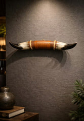 Bull Horn Wall Art Model 9 – Natural Horn Unique Piece with Leather-Wood Mount