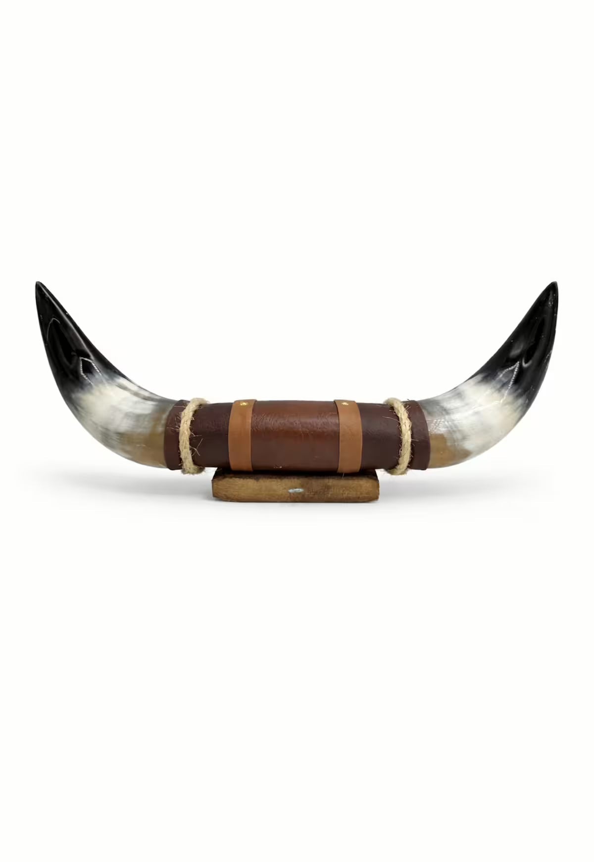 Bull Horn Wall Art Model 9 – Natural Horn Unique Piece with Leather-Wood Mount