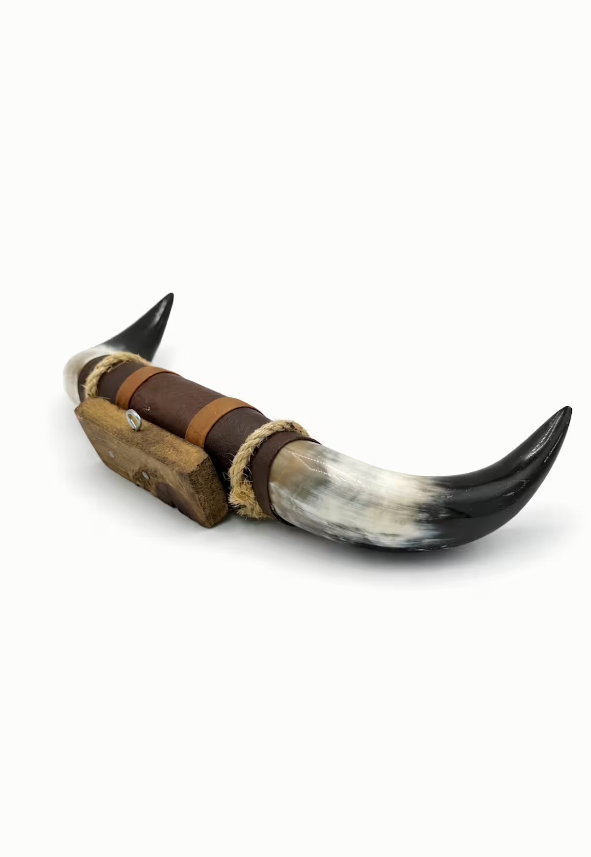 Bull Horn Wall Art Model 9 – Natural Horn Unique Piece with Leather-Wood Mount