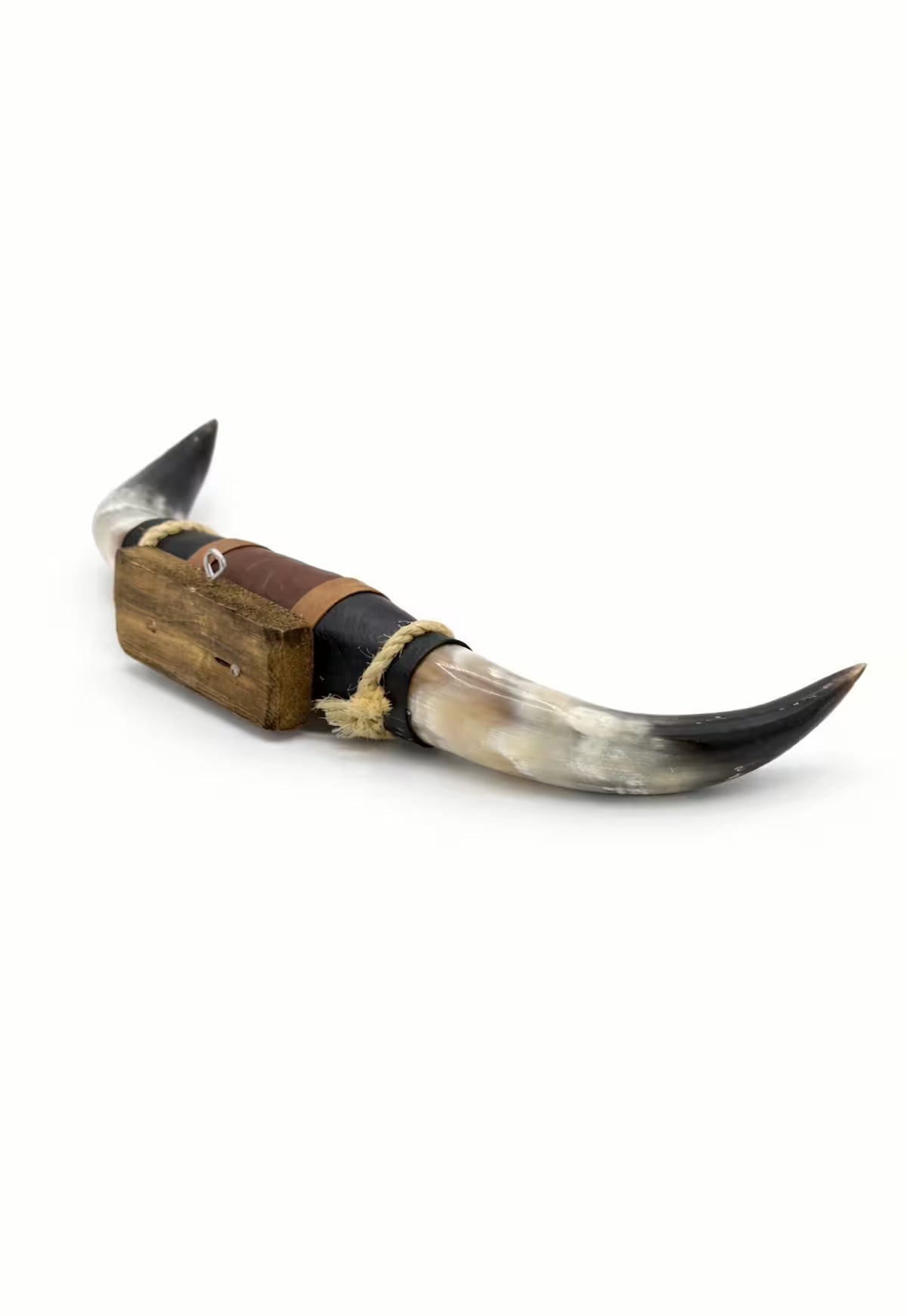 Bull Horn Wall Object Model 11 – Natural Horn Unique Piece with Leather-Wood Mount