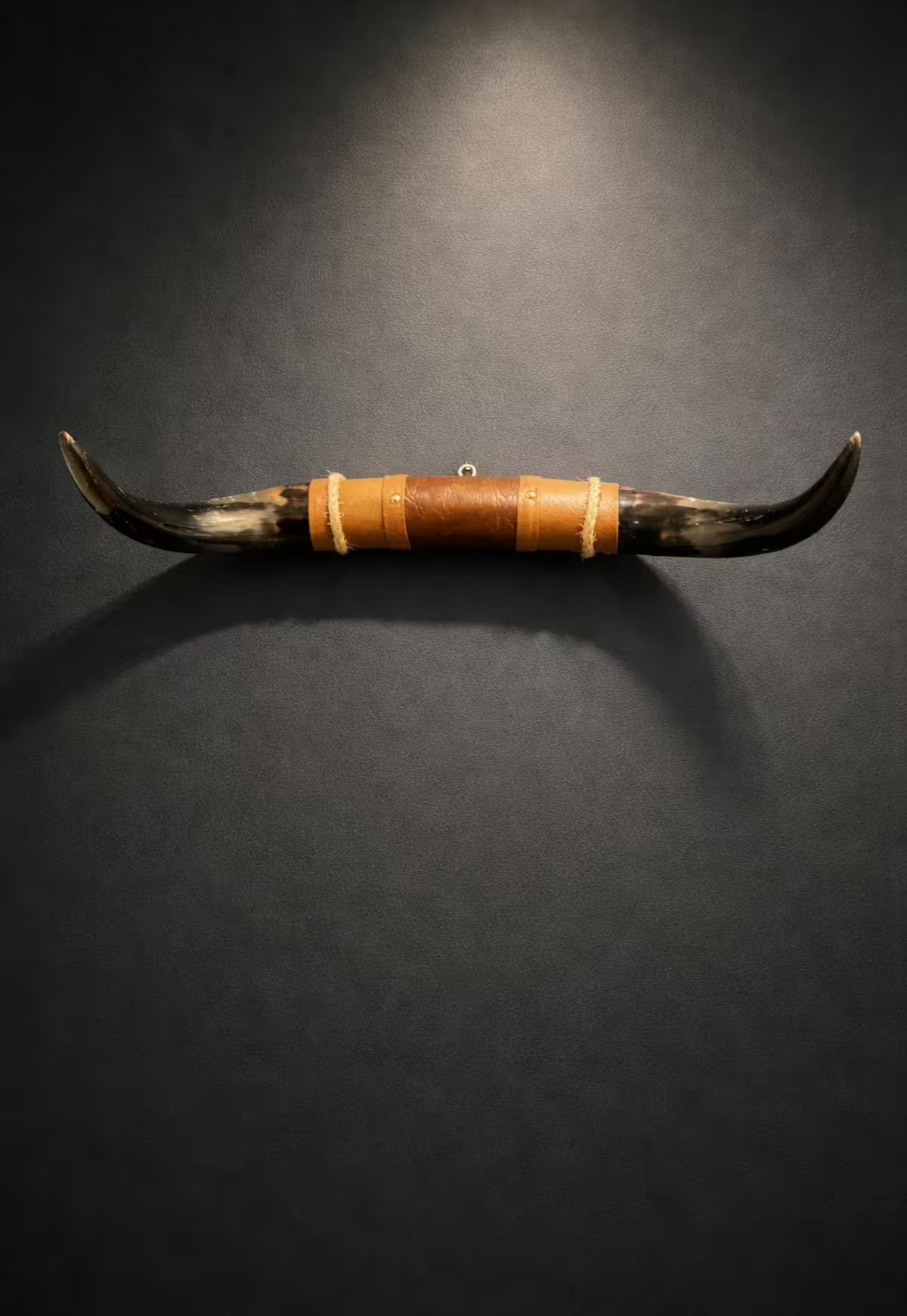 Bullhorn Wall Object Model 12 – Natural Horn Unique Piece with Leather-Wood Mount