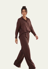 Women's Shirt & Women's Trousers Pure Elegance - Coffee Brown