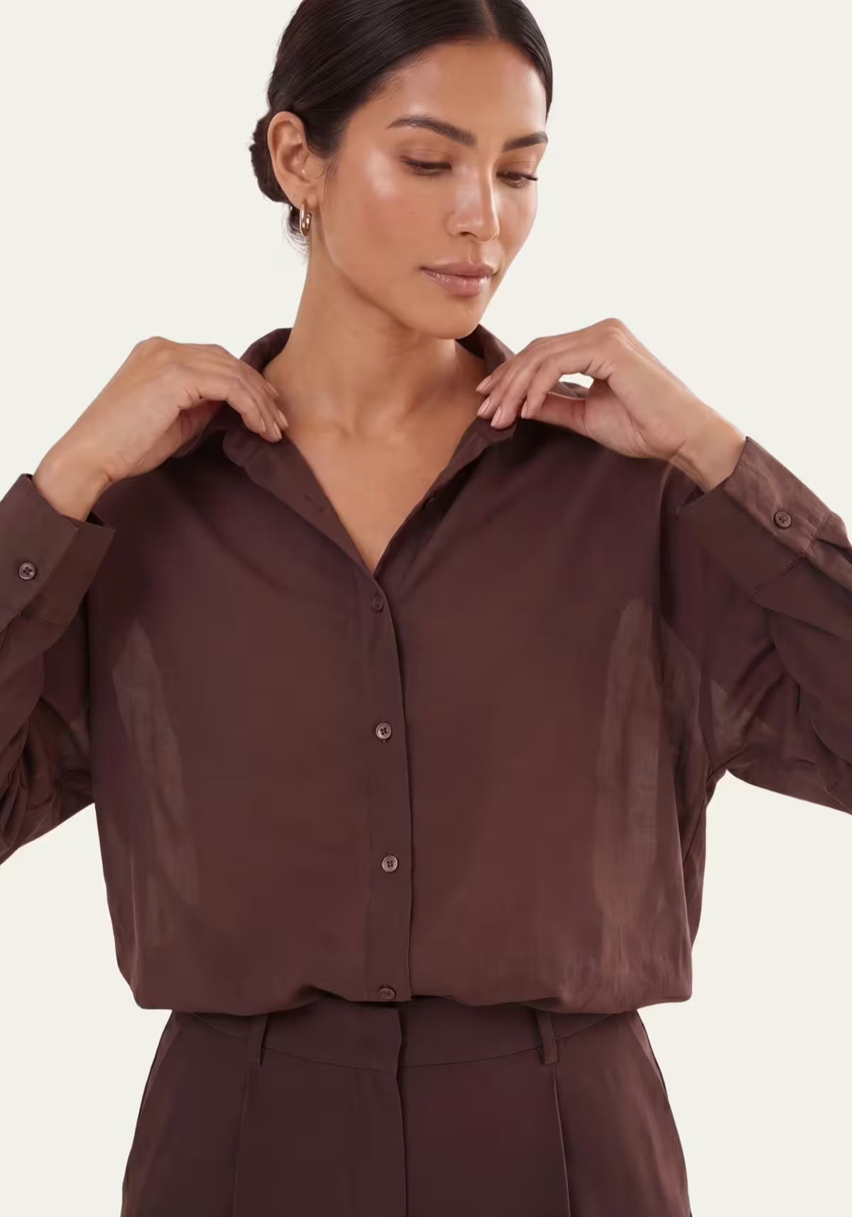 Women's Shirt & Women's Trousers Pure Elegance - Coffee Brown
