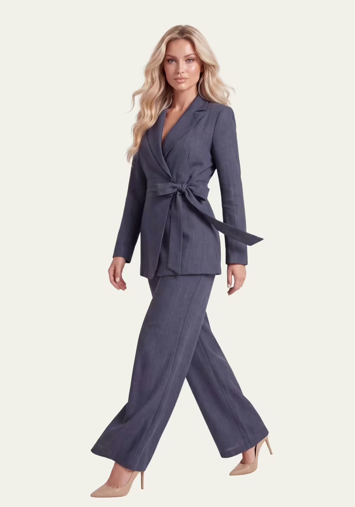 Women's Shirt & Women's Trousers Linen Blue – Wrap Blazer & Palazzo Trousers