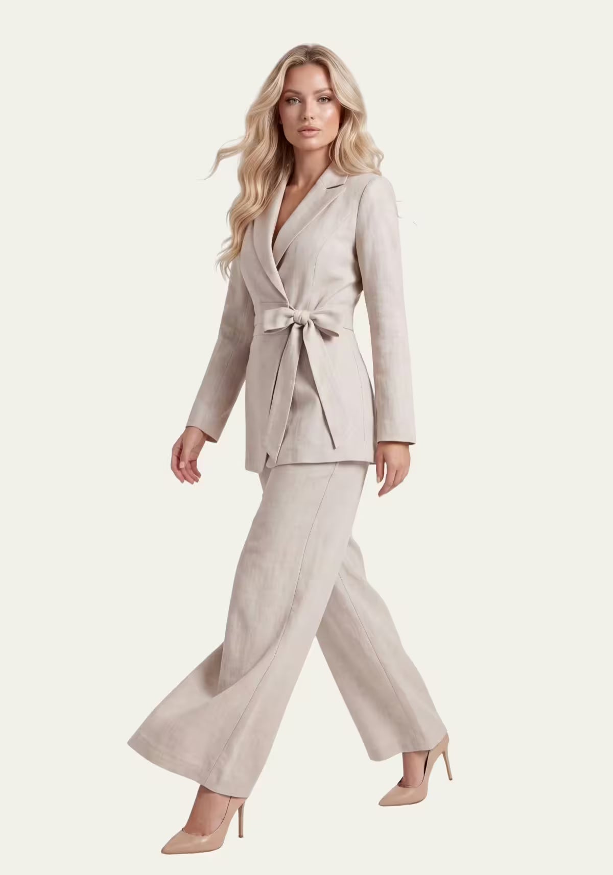 Women's Shirt & Women's Trousers Linen Beige – Wrap Blazer & Palazzo Trousers