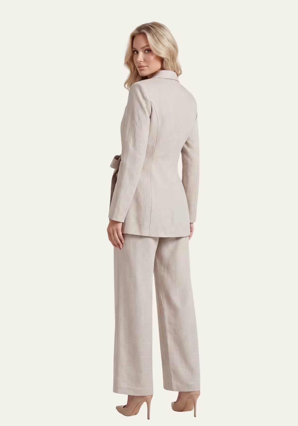 Women's Shirt & Women's Trousers Linen Beige – Wrap Blazer & Palazzo Trousers