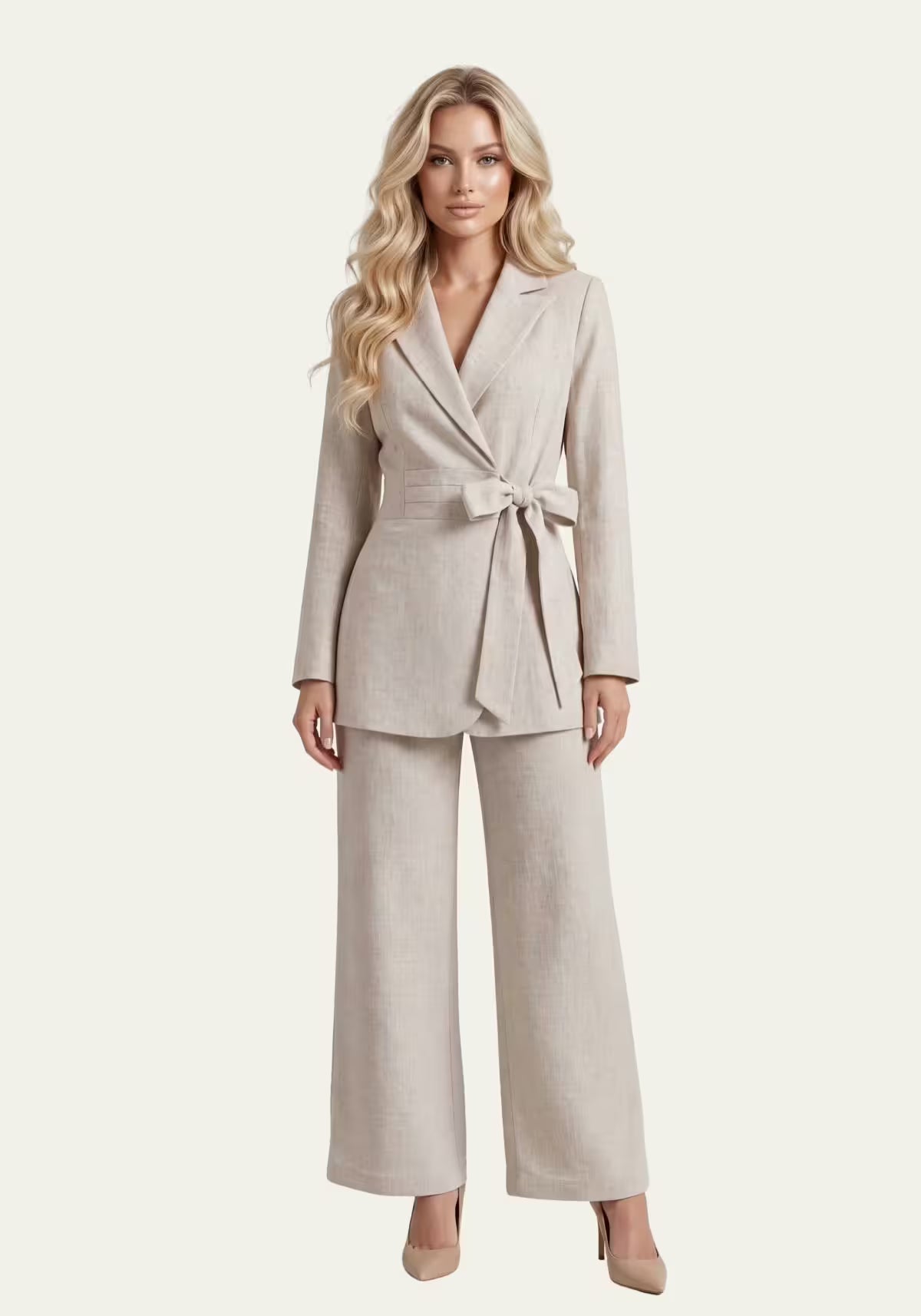 Women's Shirt & Women's Trousers Linen Beige – Wrap Blazer & Palazzo Trousers