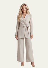 Women's Shirt & Women's Trousers Linen Beige – Wrap Blazer & Palazzo Trousers