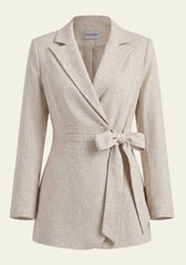 Women's Shirt & Women's Trousers Linen Beige – Wrap Blazer & Palazzo Trousers